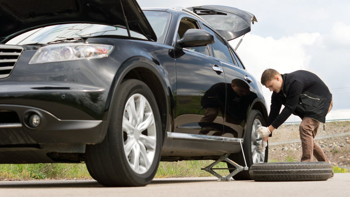 changing a flat tire