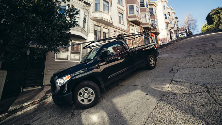 parking on steep hill