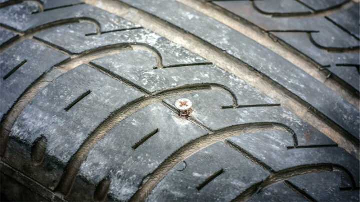 tire with screw in it