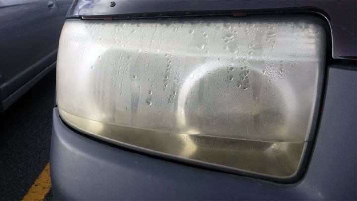 water in headlight