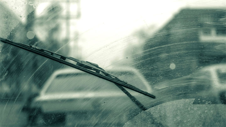wiper blade on dry windshield